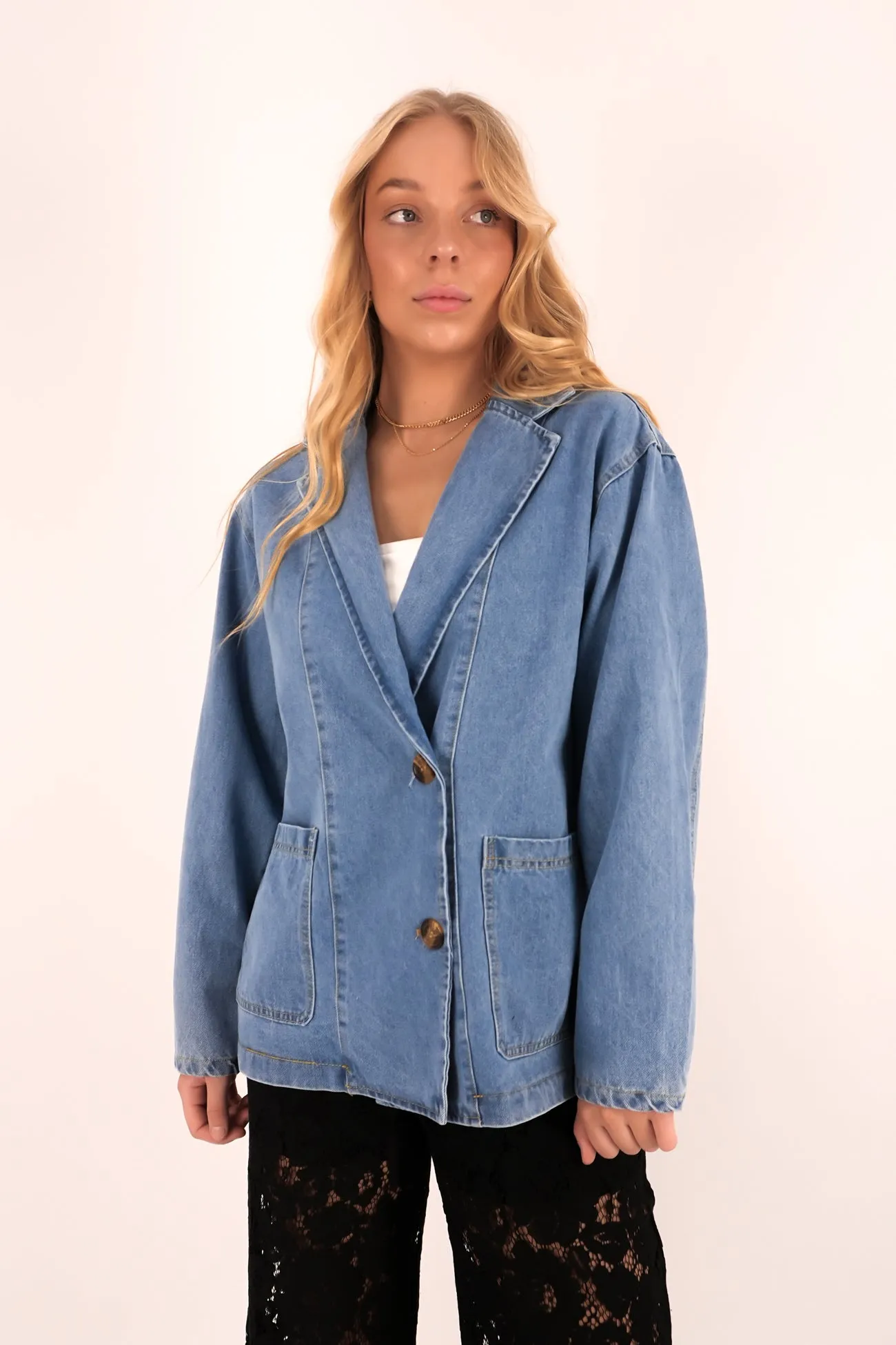 Zahiya Denim Blazer Mid Blue Sustainable Recycled Material