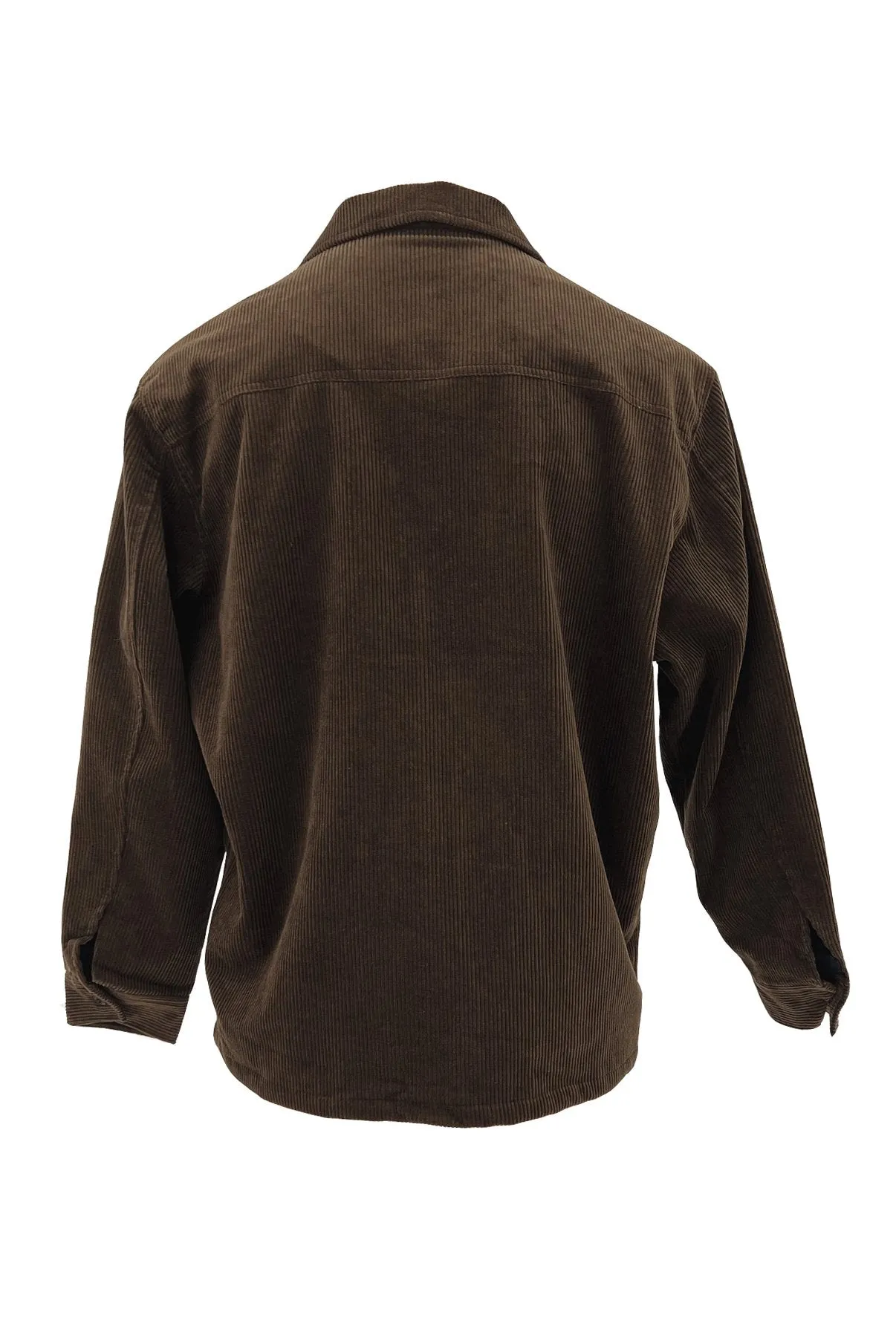 Zip Thru Long Sleeve Cord Shirt Brown Twill Weave Functional Design