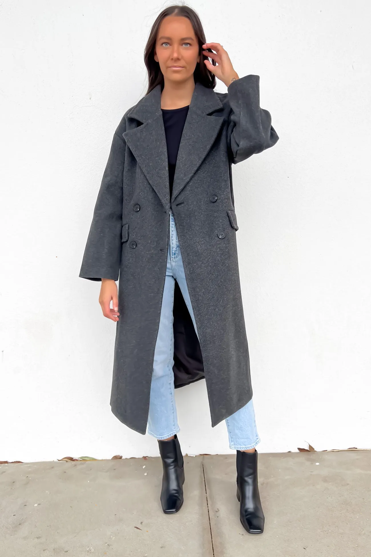 Crisp Walk Look Autumn Layers Zoella Coat Charcoal